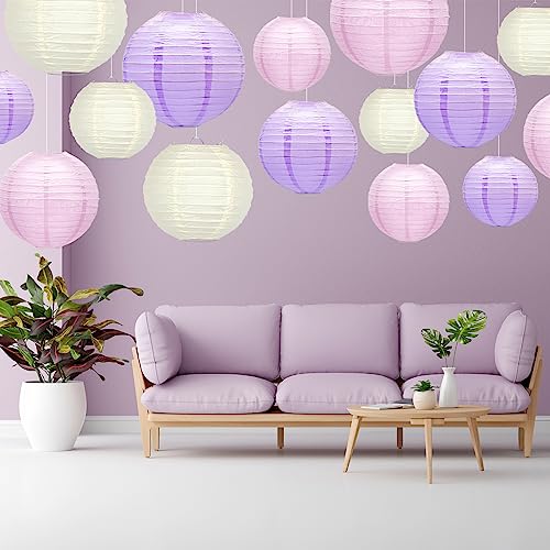 15 Pcs Pink Purple White Paper Lanterns