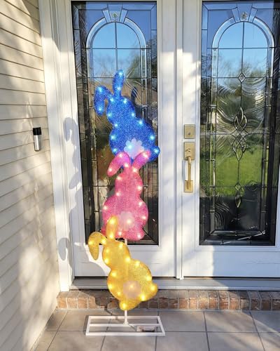 Easter Bunny Lights Outdoor Decoration 41 Inch H Pre (Blue,Pink,Yellow / Bunny)