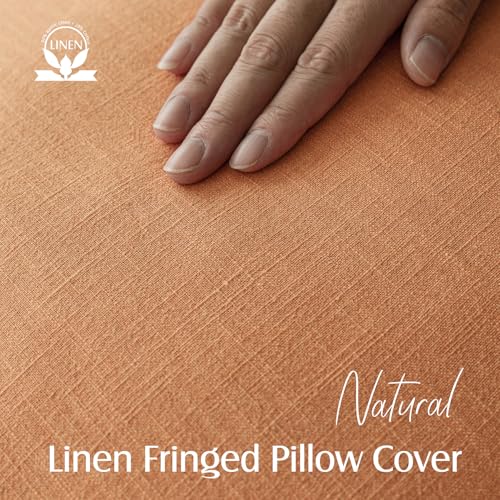 Decorative Linen Fringe Throw Pillow Covers 18×18 Dusty Orange (2 Count)