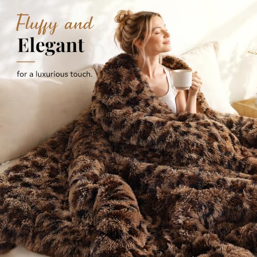 Fluffy King Size Comforter Set Leopard Print Faux Fur Comforter 3Pcs
