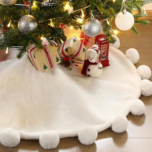 36 Inch Classic Faux Fur Christmas Tree Skirt White Plush