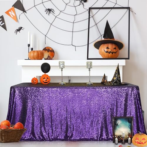 Sequin Tablecloth 60x120 Inch Purple for Wedding Halloween Party