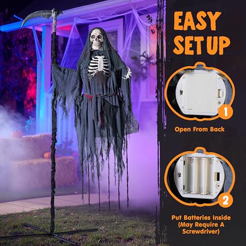 6 Ft Flying Grim Reaper Animated Halloween Decorations Outdoor with Sickle