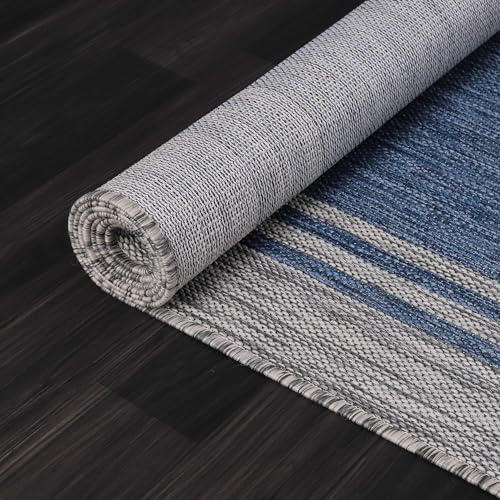 Bordered Outdoor Rug 5x7 Washable Outside Carpet for Indoor Patio Porch Waterproof Easy Cleaning Non Shedding Area Rugs Navy 5 x 7
