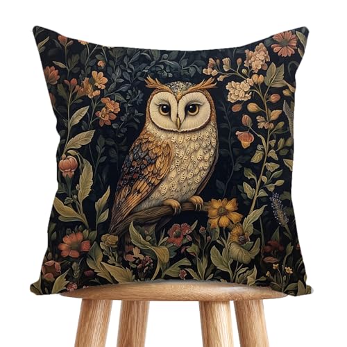 William Morris Abstract Vintage Floral Velvet Owl Design Throw Pillow Covers Home Decor