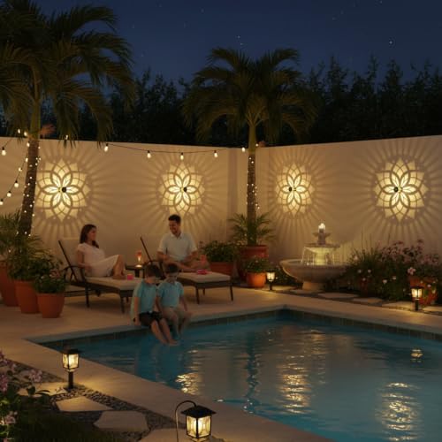 4 Pack Solar Fence Lights Metal Solar Powered Outdoor Wall Deck Step Lights Mandala Theme Waterproof Fence Light for Garden Post Patio Backyard Yard Decor (4 Count)