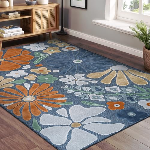 Outdoor Rug 6x9 Modern Floral Tropical Area Rugs for Outdoor and Indoor Patio Easy to Clean Non Shedding Living Room Porch Garden Washable Outside Carpet (58.5 Sq Ft)