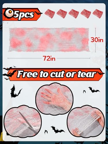 5 Pack 30'' x 72'' Stretchy Blood Red Creepy Cloth Halloween Decor (5 Count)