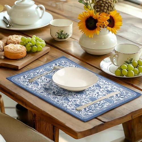 Blue Floral Boho Placemats Set of 4