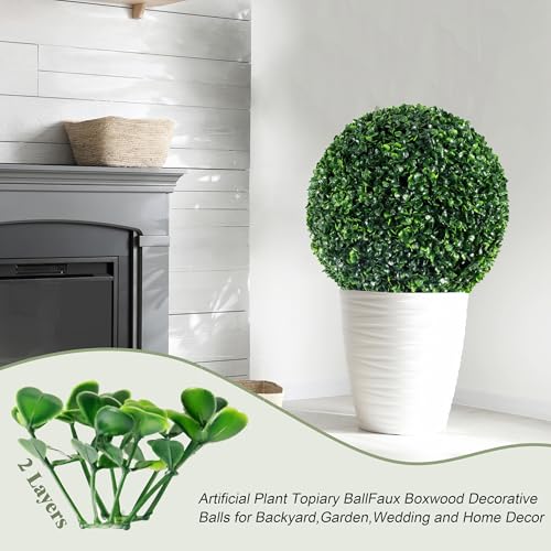 2 PCS 17.7 inch 2 Layers Artificial Plant Topiary Ball Faux Boxwood