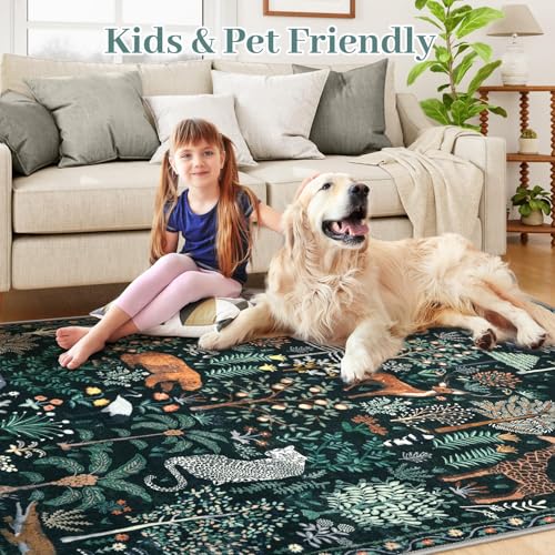 Jungle Print 5x7 Area Rugs for Living Room Green Soft Washable Rugs (35 Sq Ft)