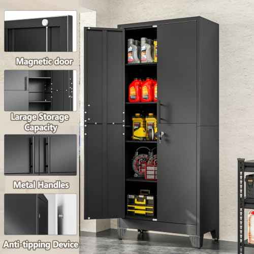 Metal Kitchen Pantry Storage Cabinet with Lock Doors and Shelves