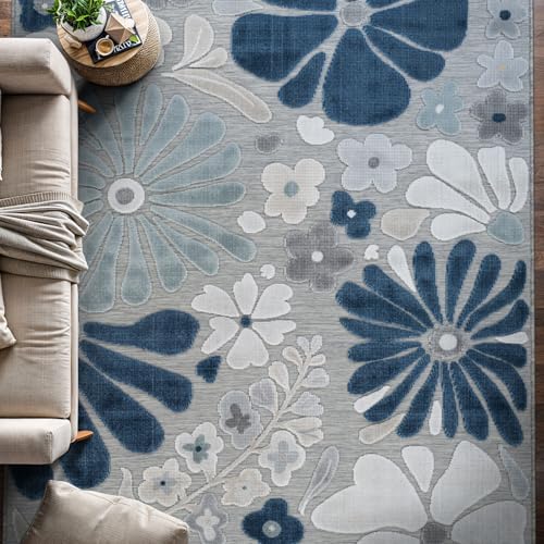 Outdoor Rug 5x7 Modern Floral Tropical Area Rugs for Outdoor and Indoor Patio Easy to Clean Non Shedding Living Room Porch Garden Washable Outside Carpet (35 Sq Ft)