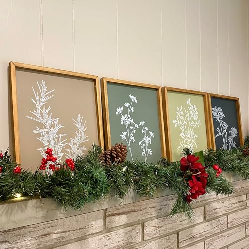 Framed Boho Wall Art Set of 4 for Wooded Minimalist Botanical Print Wall Art for Rustic Vintage Farmhouse Home Kitchen Wall Decor (4 Count)