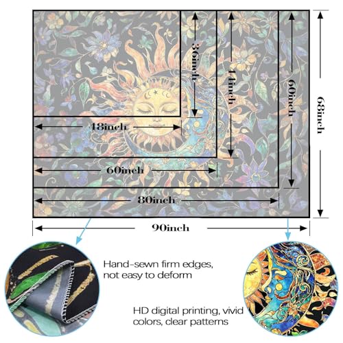 Sun and Moon Tapestry for Bedroom Boho Hippie Floral Wall Tapestry Aesthetic Vintage Stained Glass Plant Small Tapestries Wall Hanging for Living Room Dorm 60 x 44 Inch