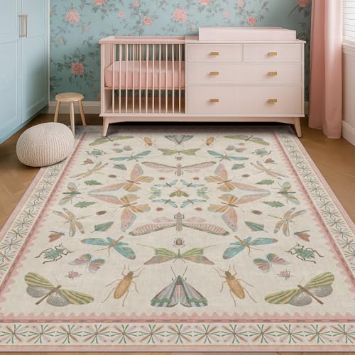Floral Pink Rugs for Bedroom Girls 6x9 (54 Sq Ft)