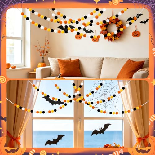 4 Pack 26.3 Ft Halloween Pom Pom Garlands Decorations (26.5 Foot)