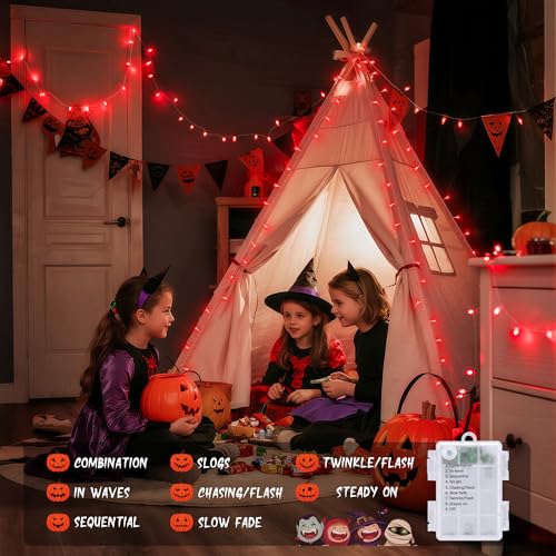 33ft 100 LED Red Halloween Lights with 8 Modes Remote (100 Count)