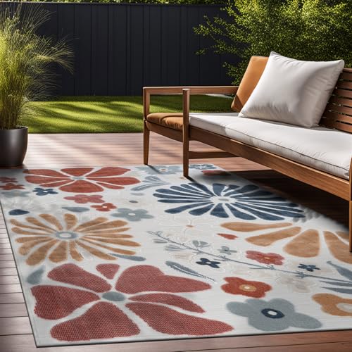 Outdoor Rug 9x12 Large Modern Floral Tropical Area Rugs for Outdoor and Indoor Patio Easy to Clean Non Shedding Living Room Porch Garden Washable Outside Carpet (108 Sq Ft)