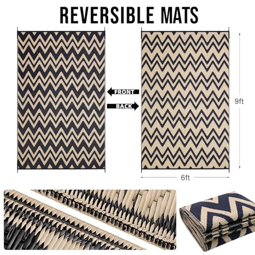 Outdoor Rug 6x9 ft Waterproof Reversible Chevron Mat (54 Sq Ft)