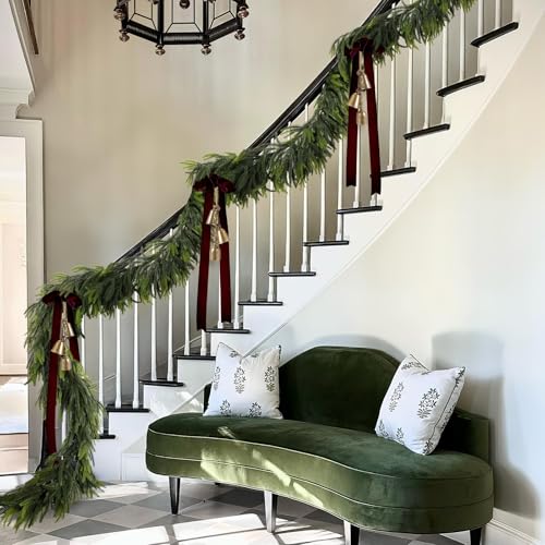 15FT Christmas Norfolk Pine Garland Real Touch Pine Artificial Garlands Faux Greenery Garland Winter Christmas Garland for Table Mantle Fireplace Indoor Outdoor Xmas Decorations (15 Foot)