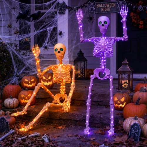 Purple & Orange Light Halloween Skeleton Decor (Orange Light & Purple Light)