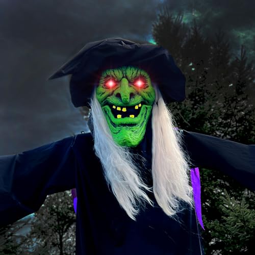 15.1 Ft. Mounted Flying Witch Animatronic with Lights (15ft Animated Towering Witch)