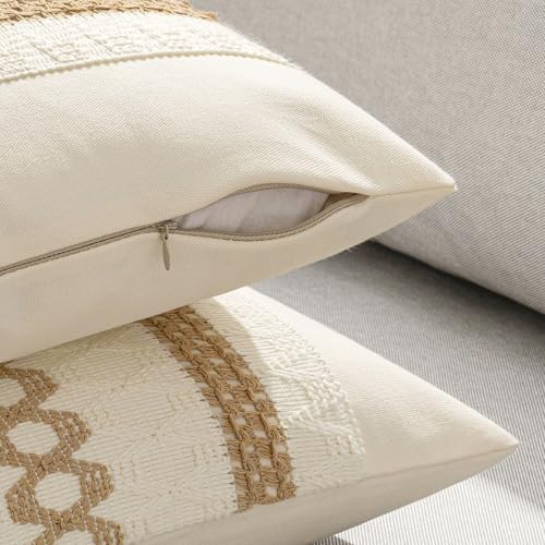 Set of 2 Neutral Boho Decorative Pillow Covers 20x20 Inch (2 Count)