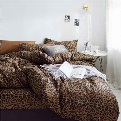Full Comforter Set Leopard Print Comforter 3 Pieces Animal Cheetah Printed Comforter Set Soft Fluffy Brown