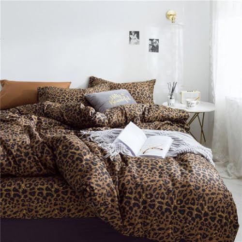 Leopard Print King Size Comforter Set Animal Cheetah Printed Comforter Soft Fluffy 3 Pieces Floral Lightweight Bedding Comforter with 2 Pillowcases Farmhouse Leopard Print Comforter Set King