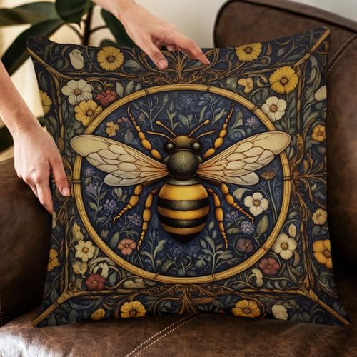 William Morris Abstract Vintage Floral Bee Design Velvet Throw Pillow Covers Home Decor