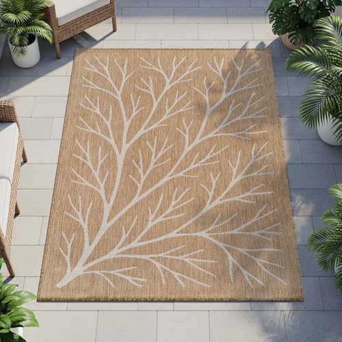 Washable Indoor Outdoor Rug 8x10 Modern Area Rugs Branch Pattern Non Shedding Waterproof Easy Clean Patio Deck Porch Living Room Bedroom Garden RV (80 Sq Ft)