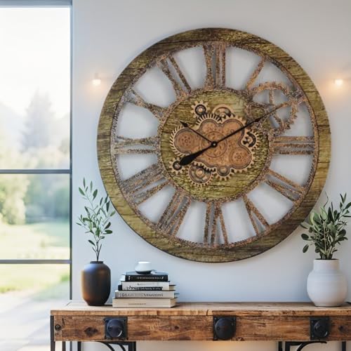 The Gears Clock 36'' Inch Real Moving Gear Wall Clock Vintage Industrial Oversized Rustic Farmhouse