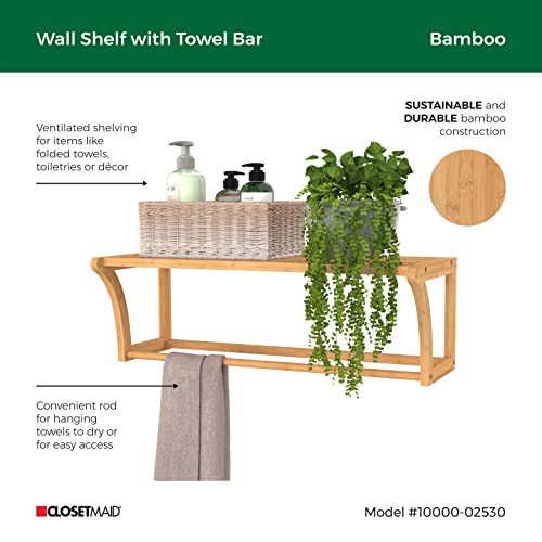 Bamboo Wall Shelf with Towel Bar