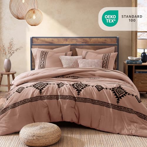 Embroidery Full Size Comforter Set 7 Pieces Dusty Pink Bed in a Bag