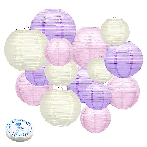 15 Pcs Pink Purple White Paper Lanterns