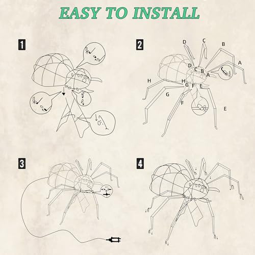 4.2Ft Giant Spider Halloween Decorations Outdoor 52" Light Up Spider with 90 LED Lights for Front Yard (Zz-002)