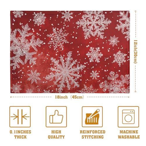 Red Snowflake Xmas Placemats Set of 4 Merry Christmas Snowflakes Linen Fabric Table Mats Seasonal Winter Holiday Washable Place Mats for Party Kitchen Dining Outdoor Indoor Decor