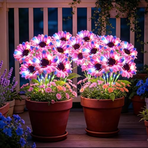 Solar Sunflower Lights 4 Pack with 24 colorful Sunflower Solar Lights Outdoor Waterproof (24 Count)