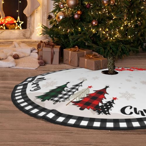 Christmas Tree Skirt 48inch Black and White Plaid Rustic Decor