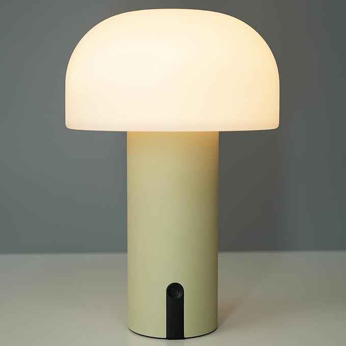 Cordless Mushroom Table Lamp, Waterproof Shower Lamp, Battery Operated Table Lamp Rechargeable, Touch Dimmable Night Light for Bedroom/Patio/Camping/Dinning/Outdoor (Khaki)