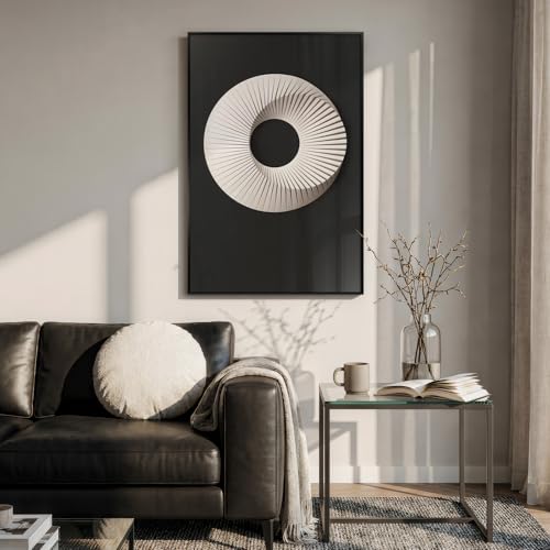 Large Framed Black and White Geometric Abstract Wall Art