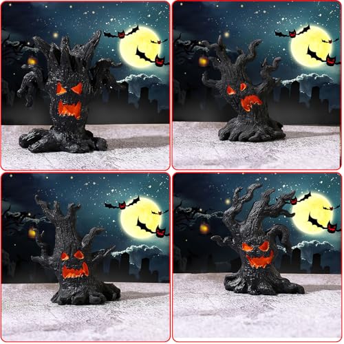 4 Pcs Halloween Micro Landscape Accessories Ghost Pile Craft Resin Miniature Figurines Miniature Tree Demon Decoration for Garden Plant Pots Bonsai Scene Ornament (4 Ounce)