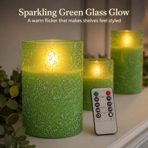 Green Flameless Candles with Remote (3 Count)