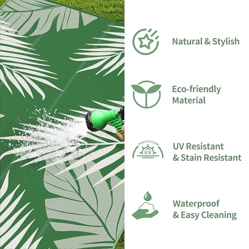 Outdoor Rug Waterproof Plastic Rugs 10'x14' for Camping Dark Green (140 Sq Ft)