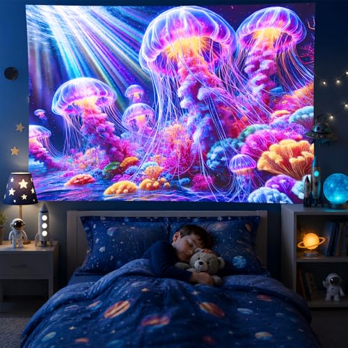 Black Light Tapestry 78x59 Inch Jellyfish Poster