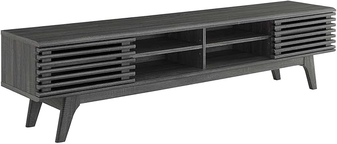 Modway Render Mid-Century Modern Low Profile 70 Inch Media Console TV Stand in Charcoal, 70"