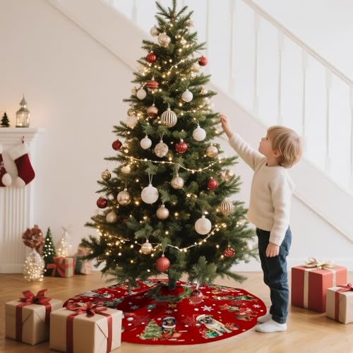 Red Christmas Tree Skirt Dog Theme Christmas Decorations Dog Mom Dad Xmas House Decor Holiday Party Xmas Tree Skirt 36 inches
