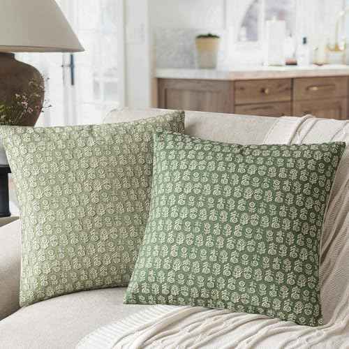 Decorative Floral Print Throw Pillow Covers 20×20 Forest Green (2 Count)