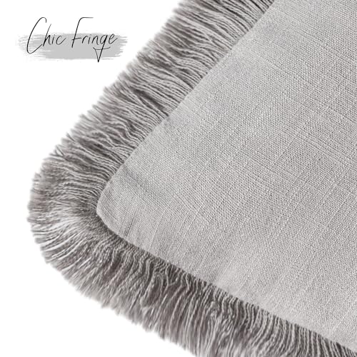 Boho Linen Fringe Lumbar Throw Pillow Covers 12×20 Light Gray (2 Count)